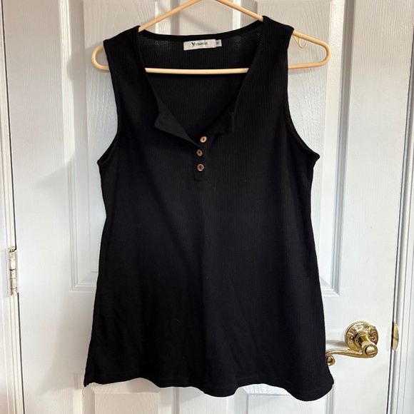 🖤 Yidarton Black Sleeveless Button-Up Henley Tank | Size M - Picture 1 of 3